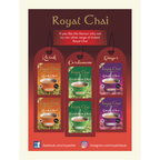 Promotional poster for Royal Chai with various flavours displayed on a red background.