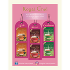 Promotional poster for Royal Chai with various flavours on a pink background