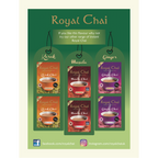 Promotional poster for Royal Chai with various flavours on a green background