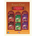 Promotional poster for Royal Chai with various flavors on an orange background