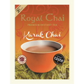 Royal Chai Karak Chai premium instant tea package with a cup of tea on an orange background.